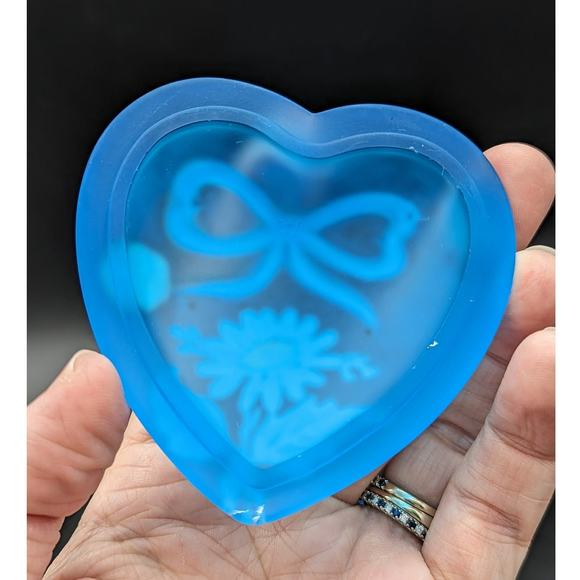 Vintage Westmoreland Blue Glass Hand Painted Daisy Small Trinket Dish As Is - Picture 4 of 14